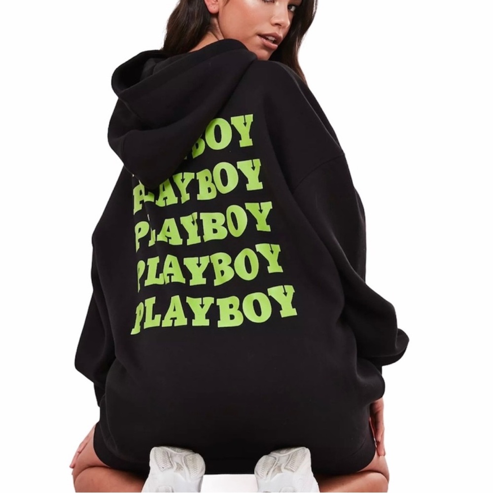 Playboy Black Oversized Hoodie with Green Logo